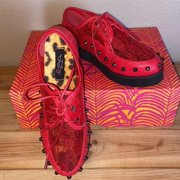 NEW! IRON FIST Lovelace Your Face RED Lace Studded Platform Creepers Size 36/5 - Picture 3 of 16